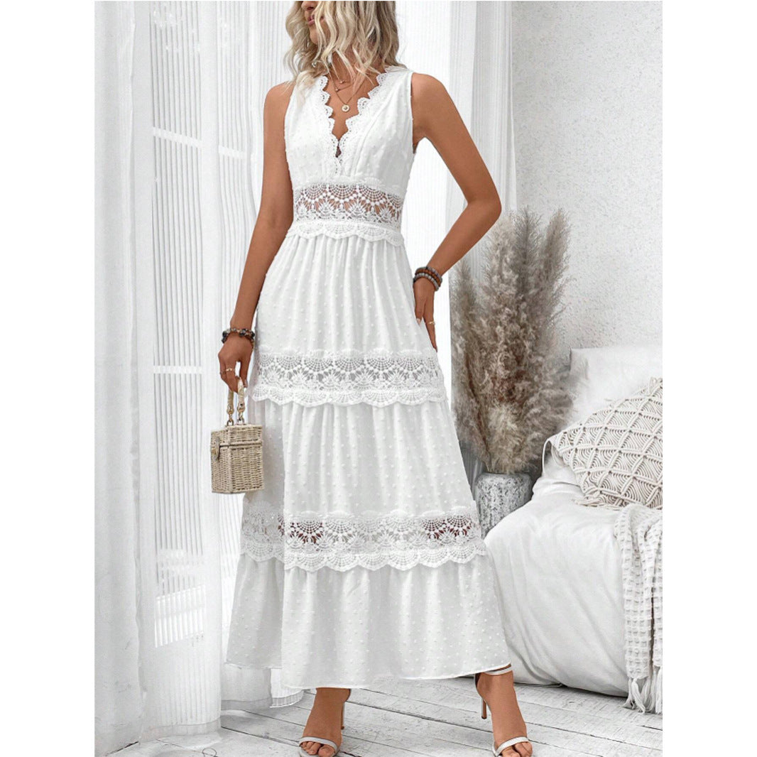 Robe Femme Dentelle Col V