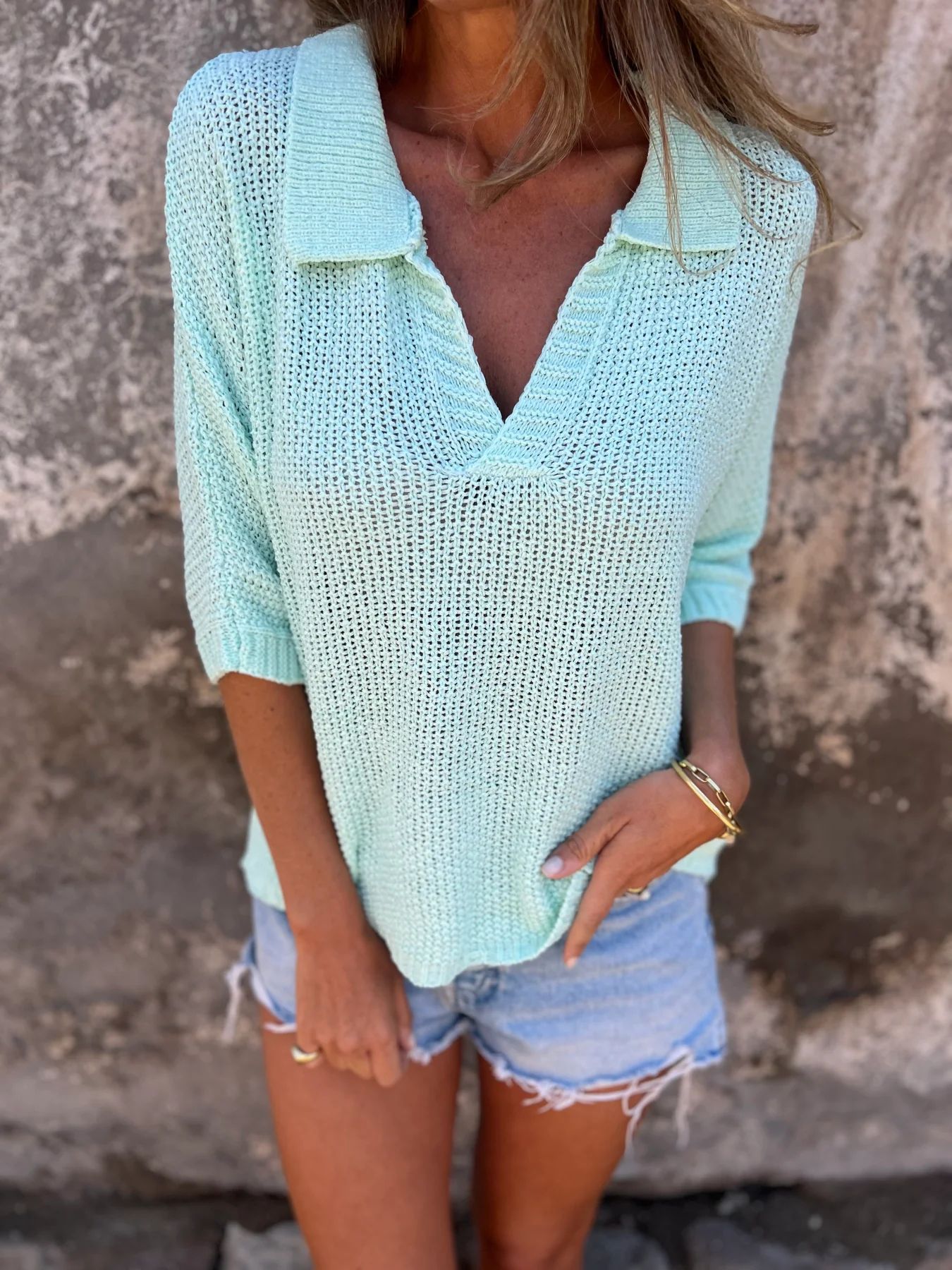 Haut Femme Maille Col Revers