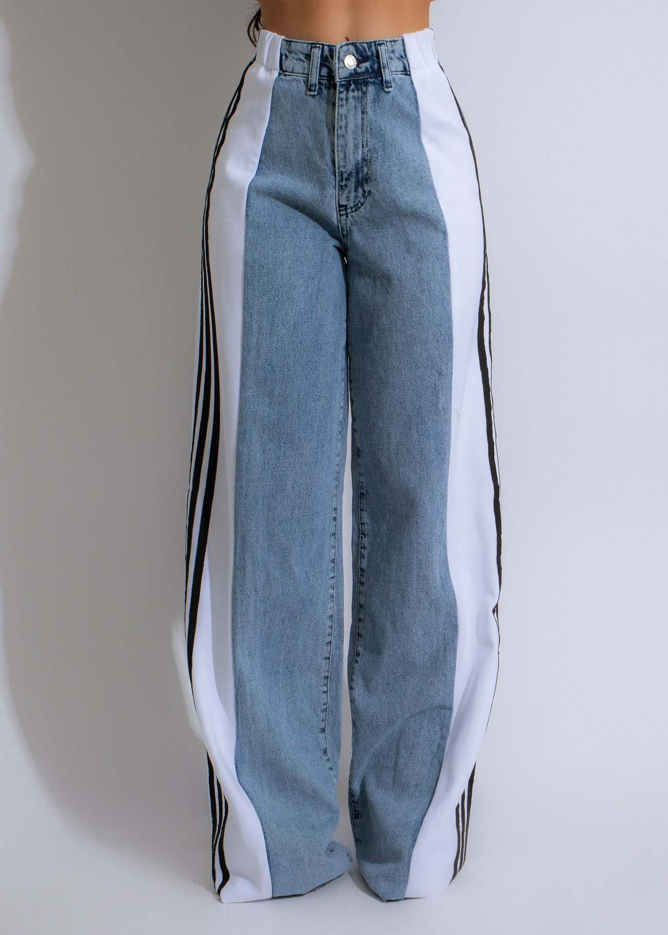 Jean Large Taille Haute à Rayures