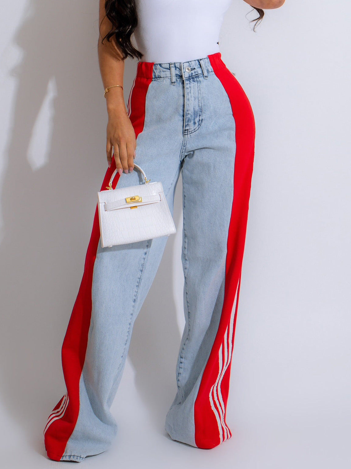 Jean Large Taille Haute à Rayures