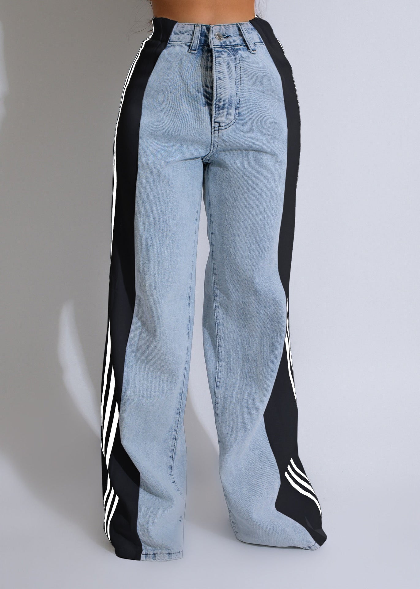 Jean Large Taille Haute à Rayures