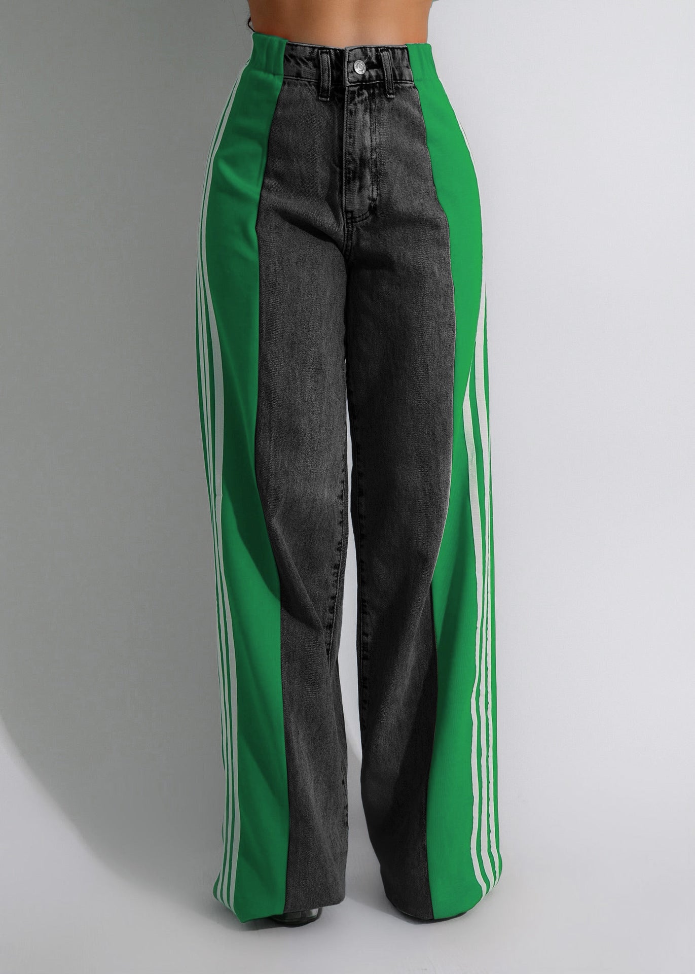 Jean Large Taille Haute à Rayures