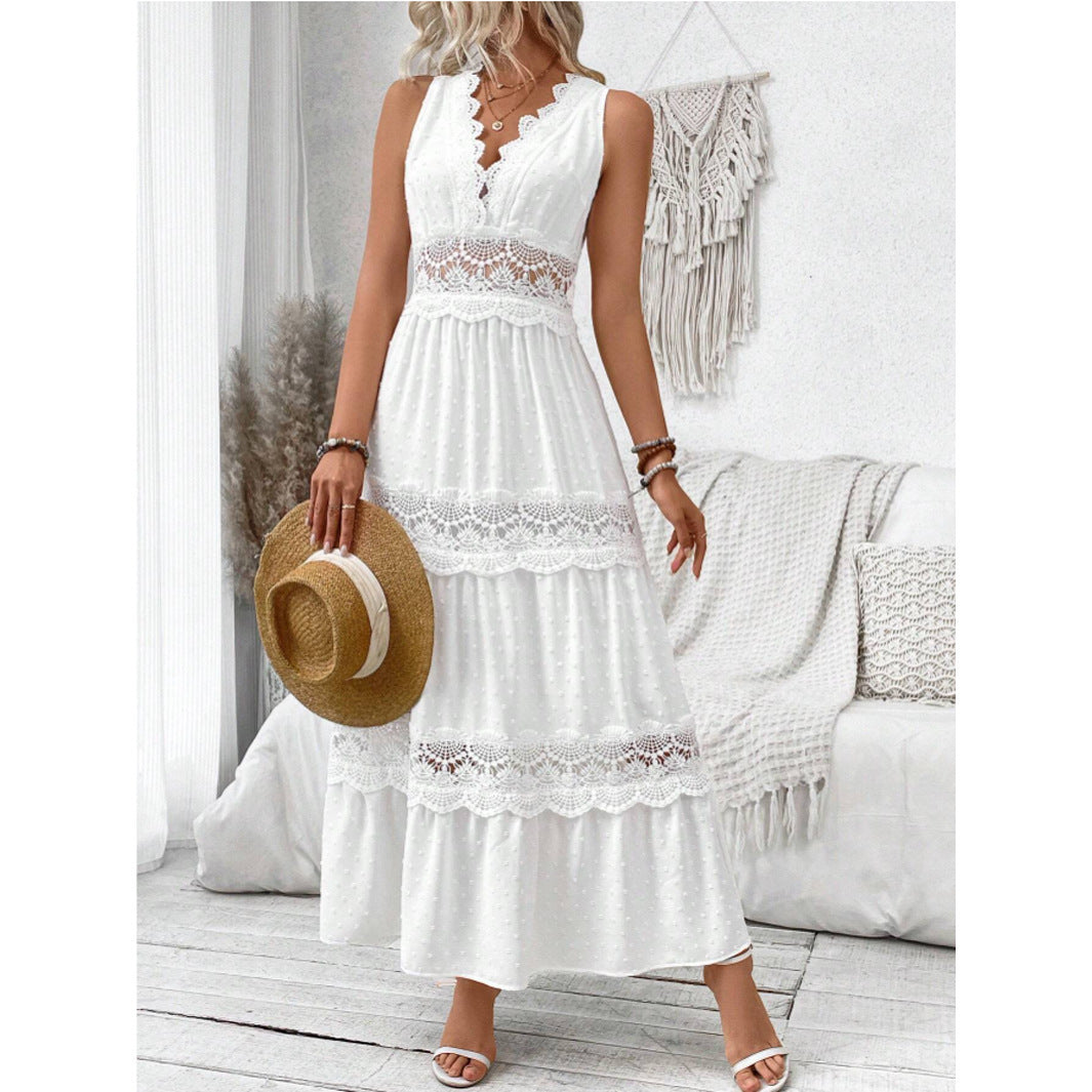 Robe Femme Dentelle Col V