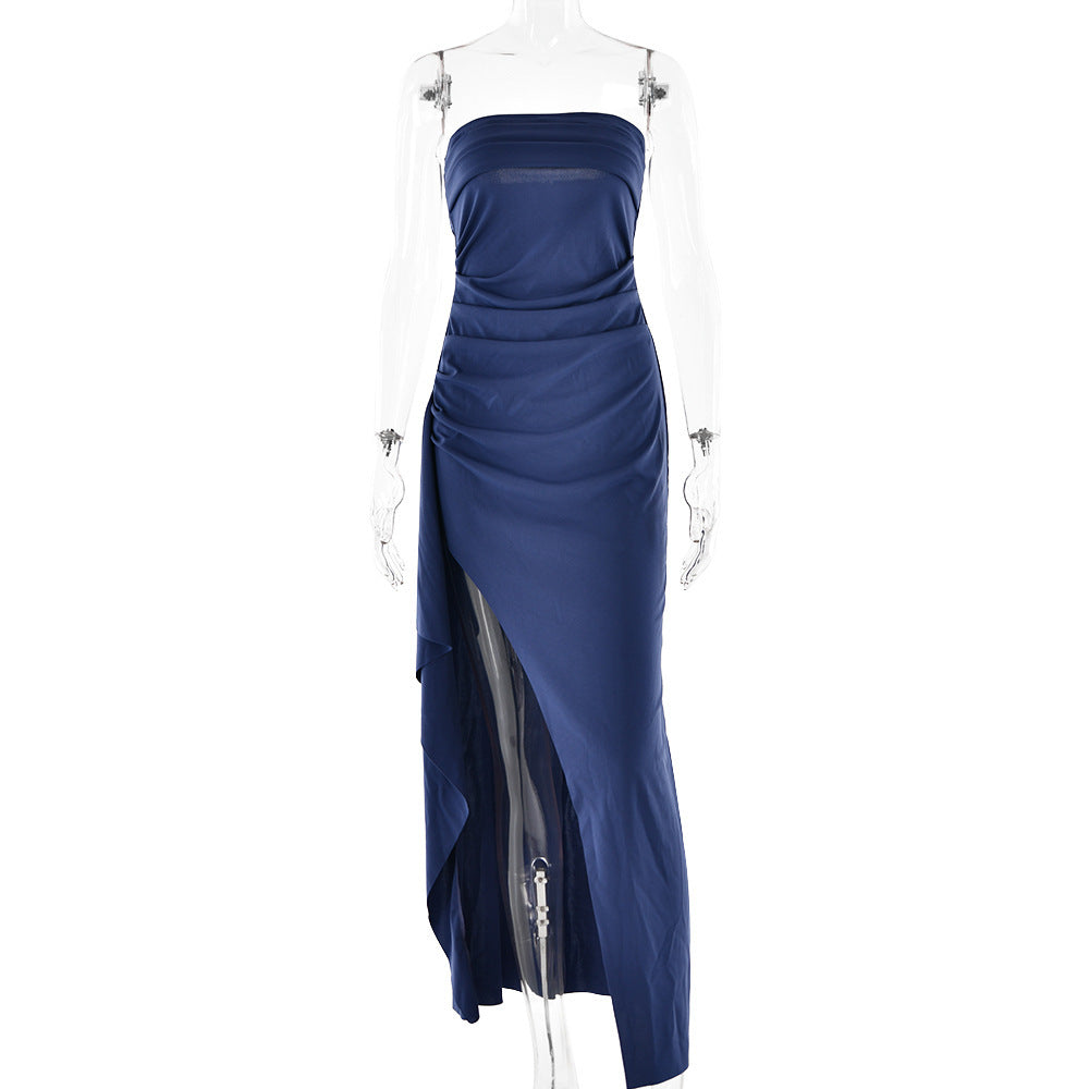 Robe Longue Plissée Sans Bretelles