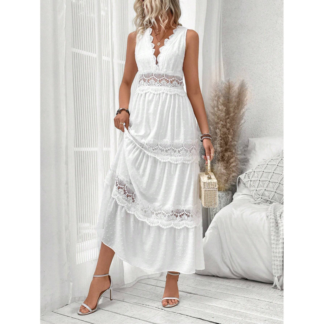Robe Femme Dentelle Col V