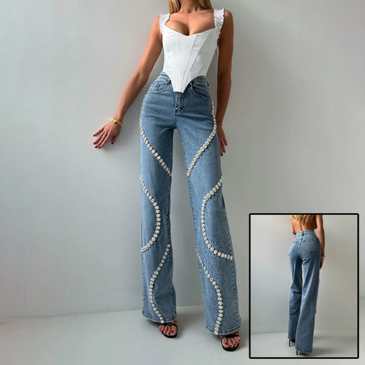 Jean Droit Strass Femme