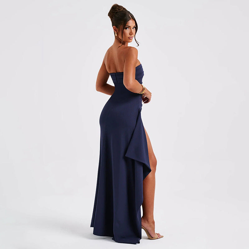 Robe Longue Plissée Sans Bretelles