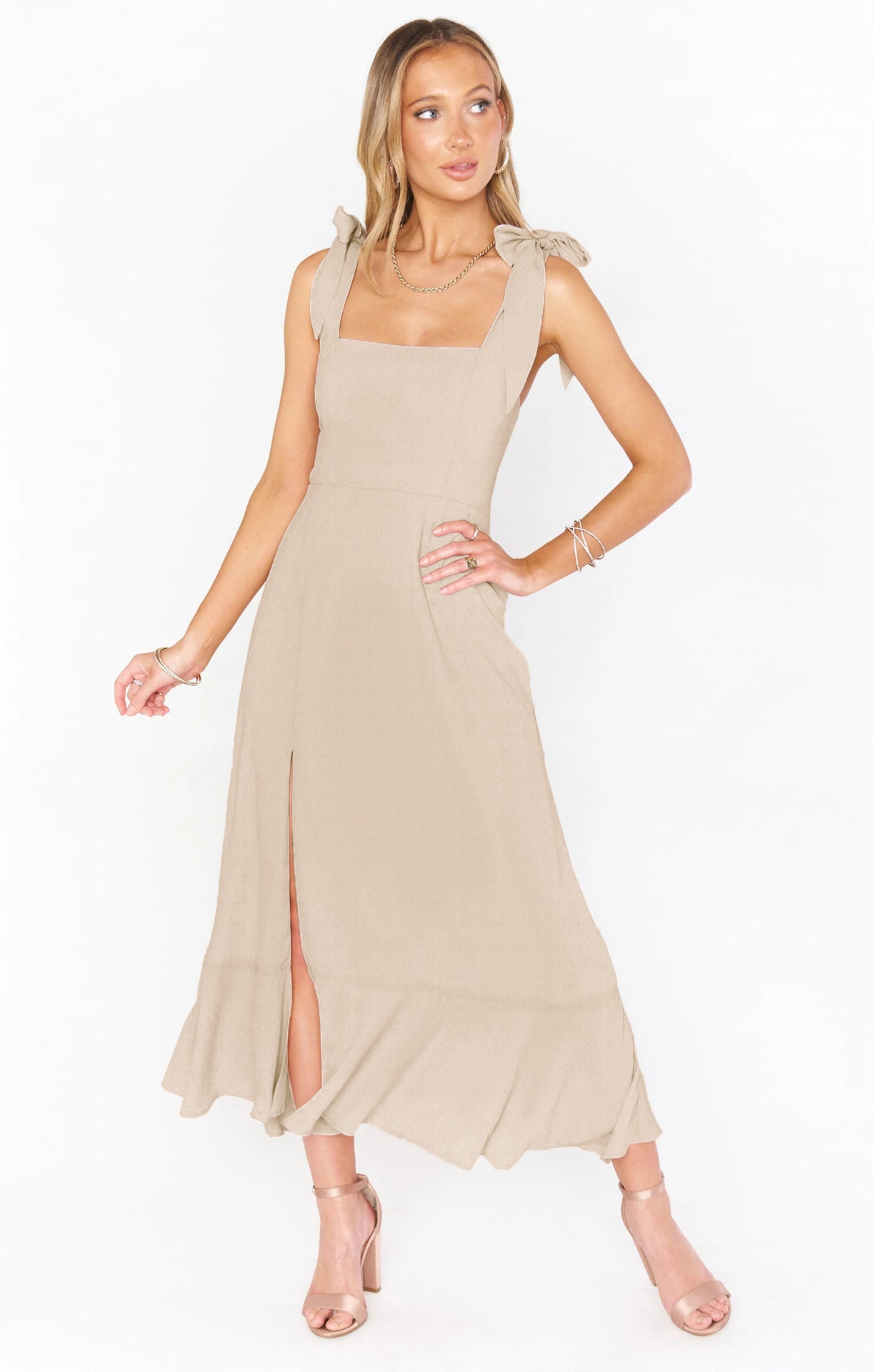 Robe Bretelles Fente Lacets
