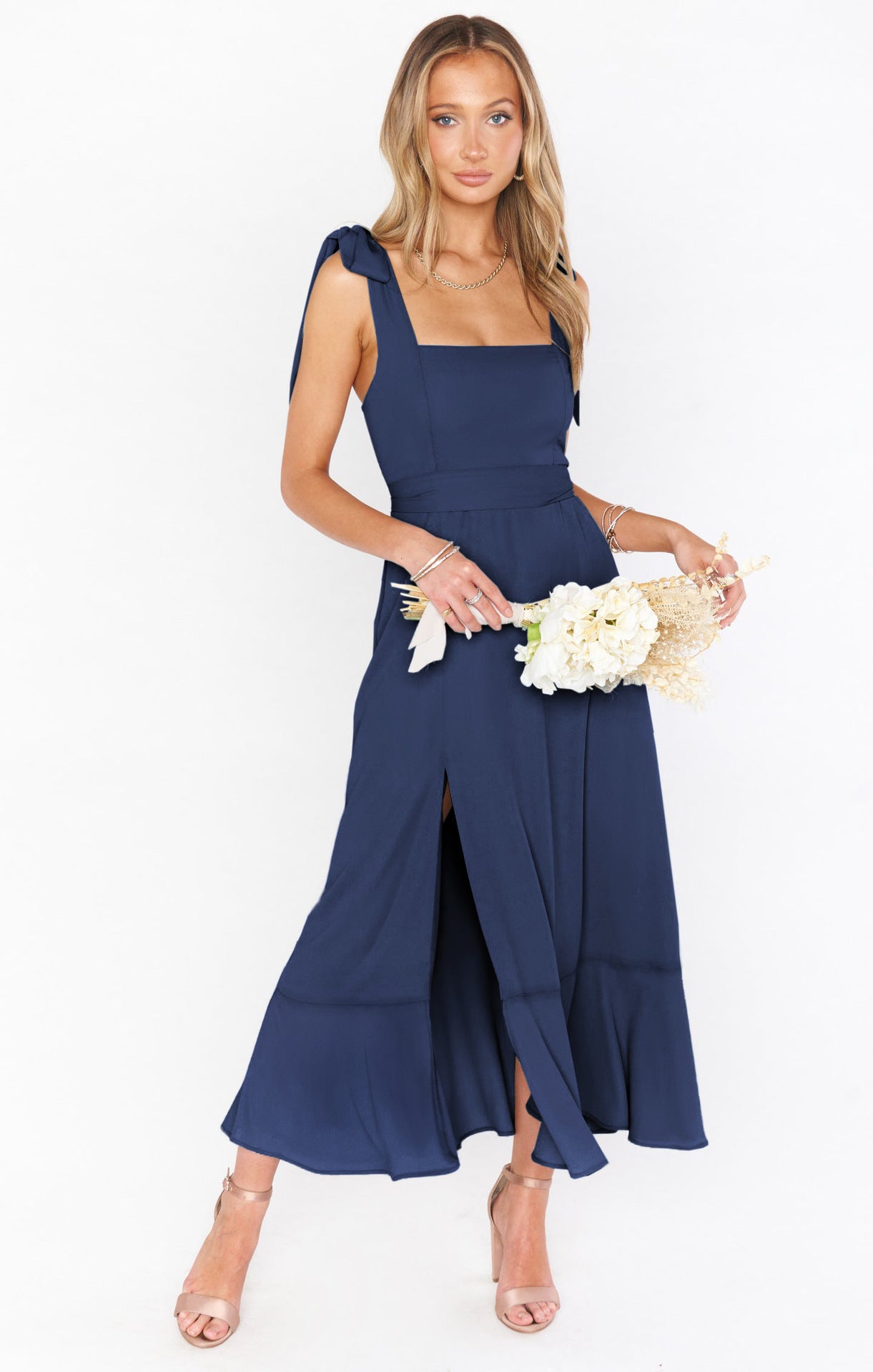 Robe Bretelles Fente Lacets