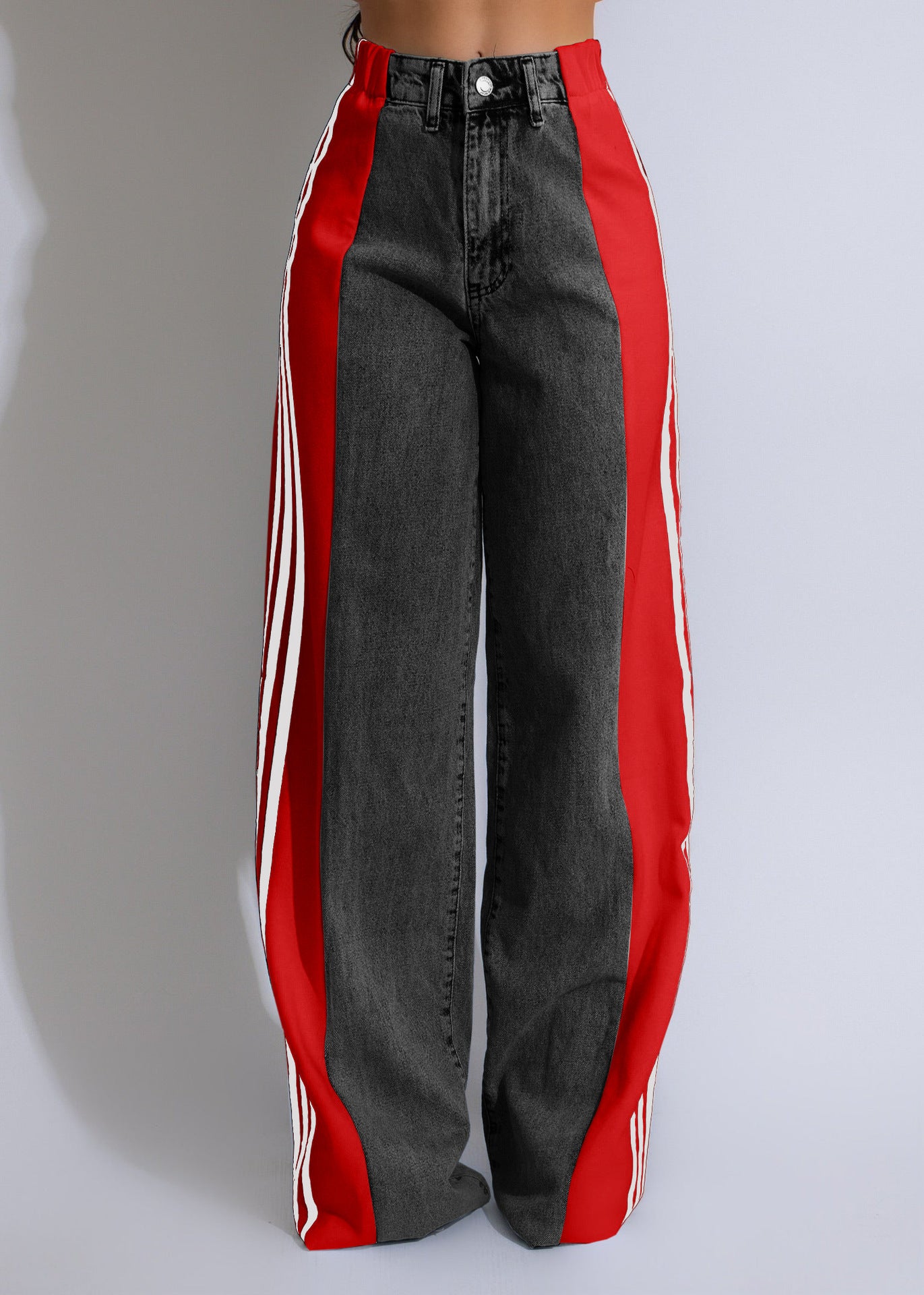 Jean Large Taille Haute à Rayures