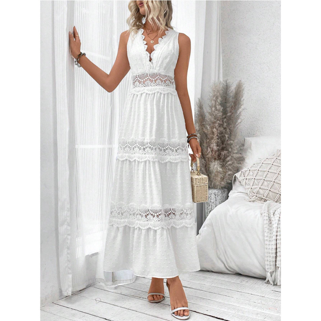 Robe Femme Dentelle Col V