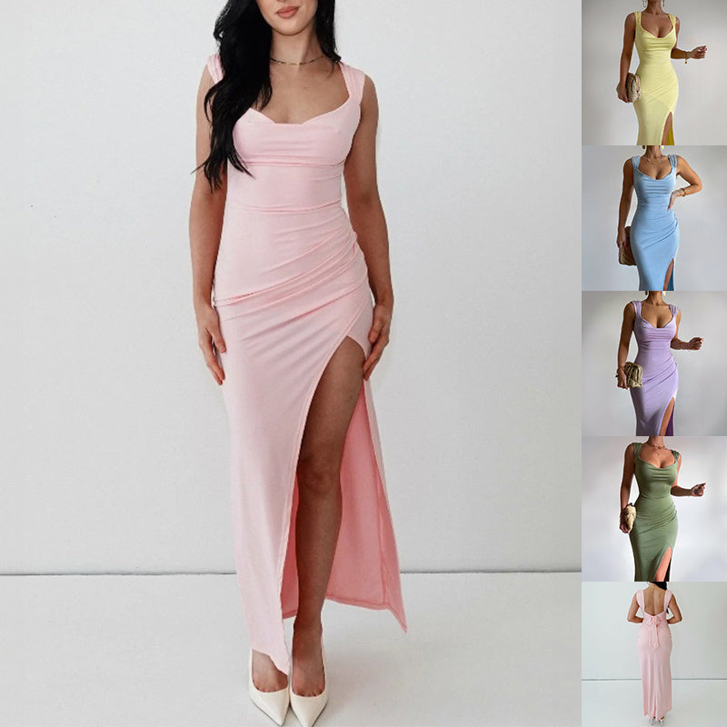 Robe Slim Fendue Nœud Dos