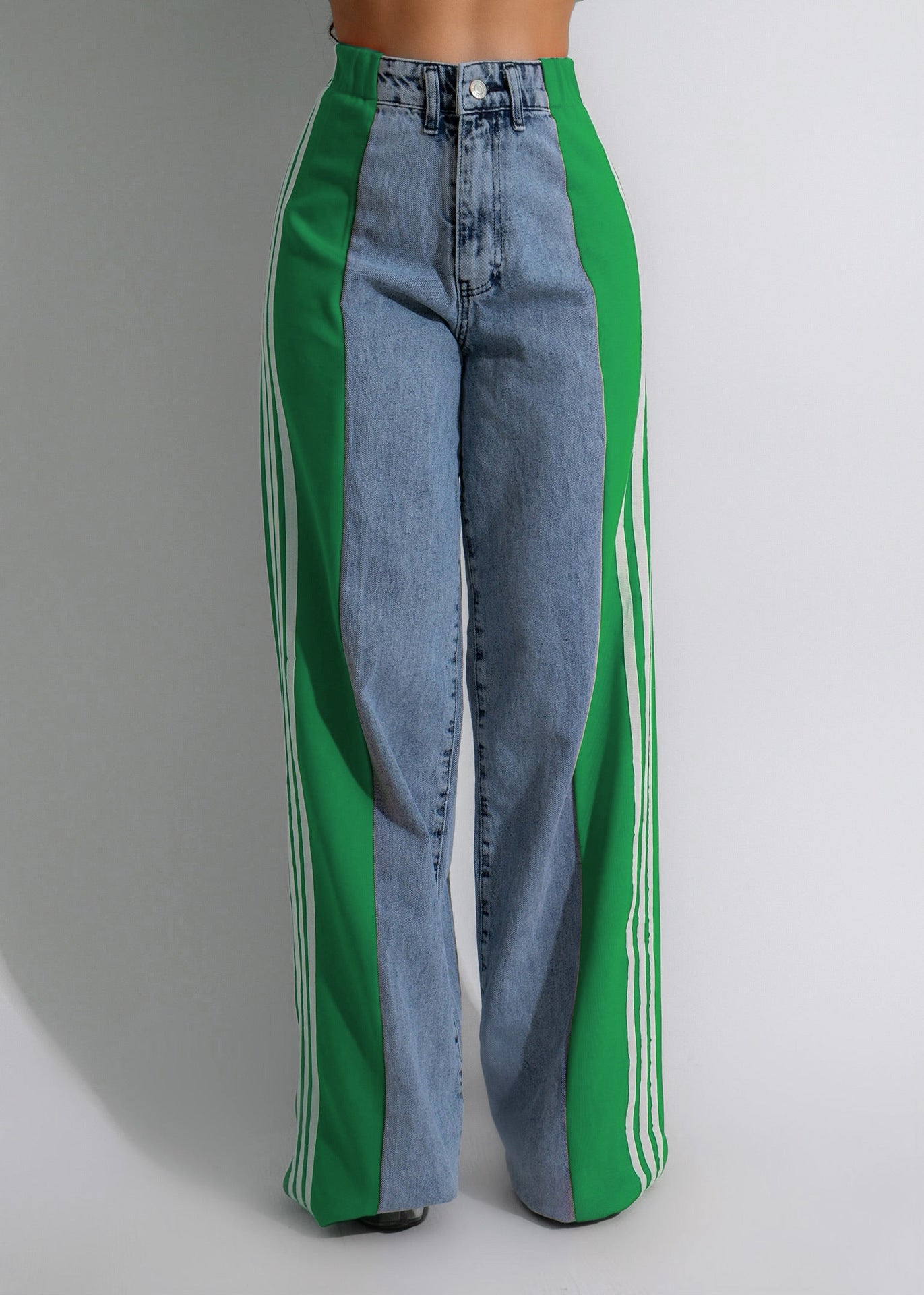Jean Large Taille Haute à Rayures